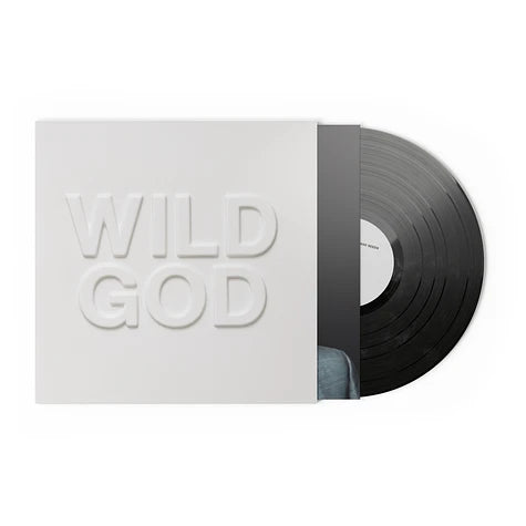 Vinyl record with 'Wild God' embossed on the cover against a white background