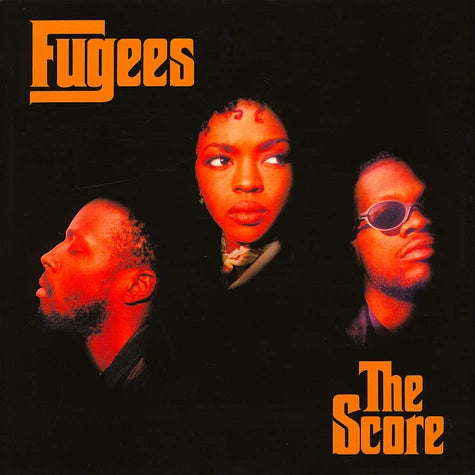 Album cover for 'The Score' by Fugees with three faces and orange text on a black background.