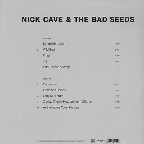 Back cover of a Nick Cave & The Bad Seeds album with tracklist on a gray background