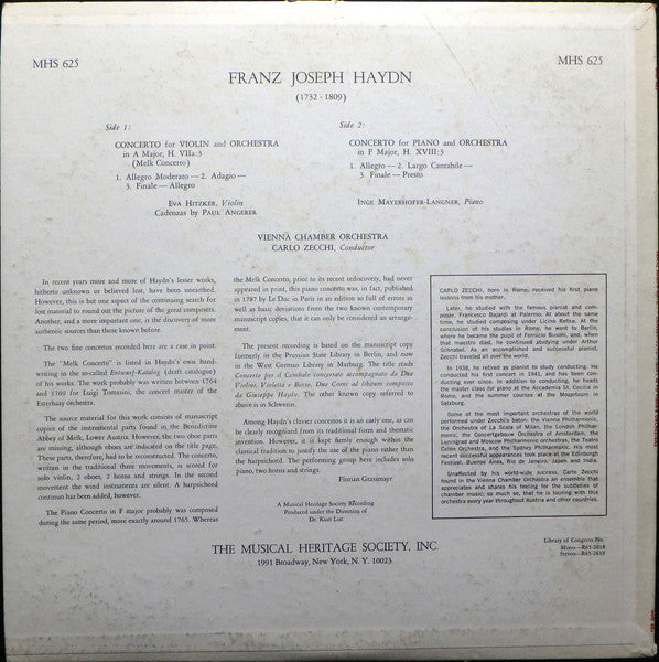 Franz Joseph Haydn - Vienna Chamber Orchestra, Carlo Zecchi