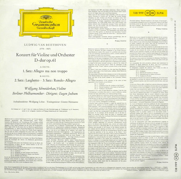 Ludwig van Beethoven ‧ Berliner Philharmoniker ‧ Dirigent: Eugen Jochum – Konzert Für Violine Und Orchester D-dur Op. 61