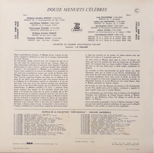 J.B.Lully, J.S.Bach, C.W.Gluck, L.Boccherini, W.A.Mozart - Douze Menuets Celebres