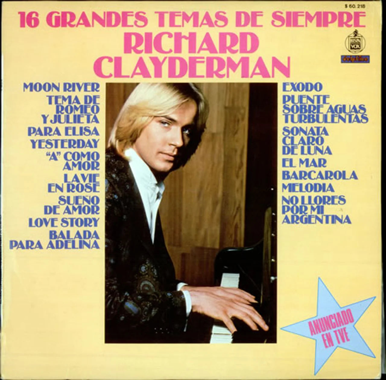 Album cover of Richard Clayderman's '16 Grandes Temas de Siempre' with a portrait of the artist and list of songs.